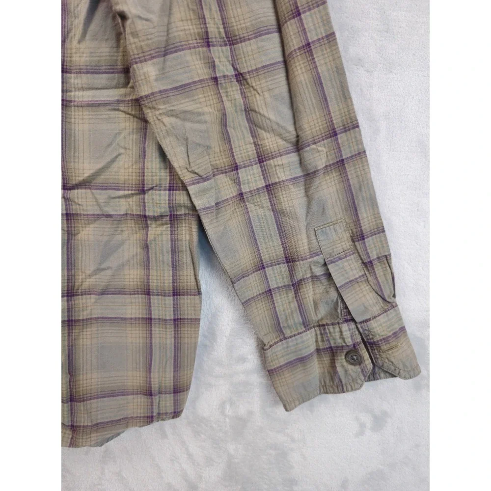 Banana Republic Shirt Mens Green Purple Plaid Double Flap Pockets Sz Large
